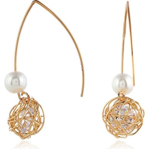 Birds Nest Rhinestone Zircon Ball Pearl Long Earrings For Women Retro Charm Drop Earrings Wedding Party Gift Jewelry