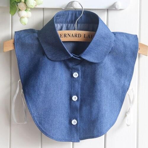 Denim Womens Detachable Round Neck Fake Collar Cute Doll Casual Collared Shirt Collocation Jacket Fake Collar