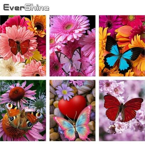 Evershine Diamond Painting Butterfly 5D Full Square Drill Cross Stitch Kit Mosaic Embroidery Flowers Sale Home Decoration