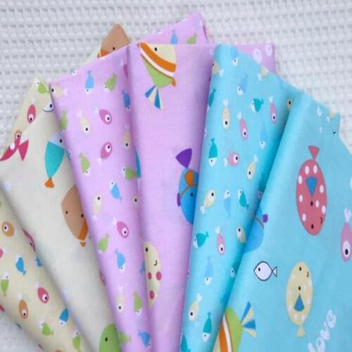 Pretty 3 Colors Cartoon Fish Printed 100% Cotton Fabric For DIY Sewing Patchwork Baby Cloth Bedding Quilting