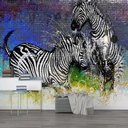 Customized Large 3D Wallpaper Mural Fashion Simple Watercolor Zebra Brick Wall Cool TV Background Wall Decoration Wallpaper Mura