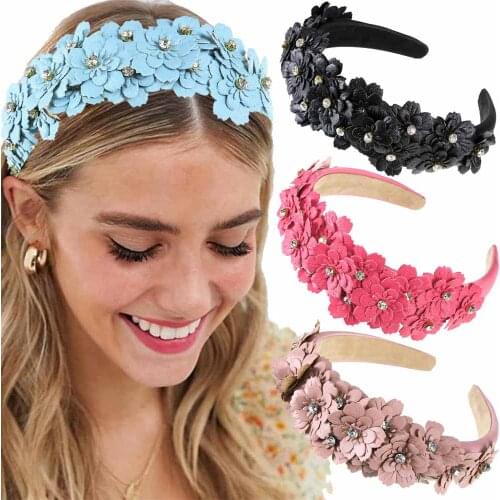 Leather Rhinestone Headband For Women Elegant Fashion Bezel Hair Hoop Ladies Wedding Floral Wide Hairbands Hair Accessories