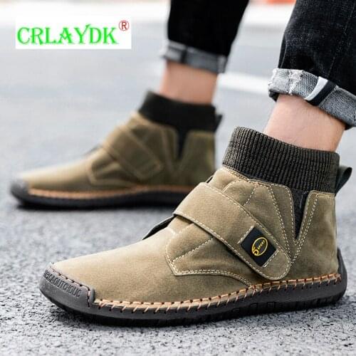 CRLAYDK Boots for Men Casual Leather Hiking Outdoor Short Shoes Fashion British Style Camping Walking Hand Stitching Sneakers