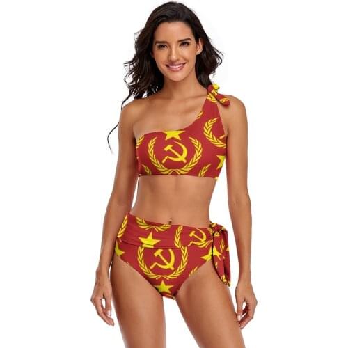 Communist Bikini Swimsuit With Ties Hot Swimwear Pool Teenage Wholesale 2 Piece Bathing Suit