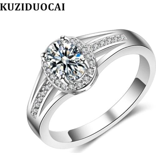 Kuziduocai New Fashion Jewelry Zircon Stainless Steel Egg Shape Elegant Wedding Bride Party Rings For Women Girls Anillos R-129