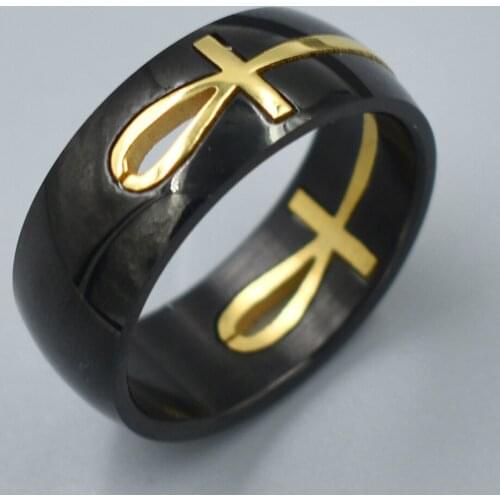 Fashion lychee Stainless Steel Men Wedding Ring Band Allah Ankh Egyptian Cross Prayer Finger Ring Fashion Jewelry
