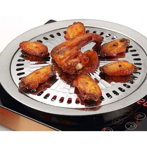Stainless Steel Grill Set Non-stick Korean Kabob BBQ Net Home-use Gas Grill Pans Cookware Restaurant Roundness Roast Plate 3pcs