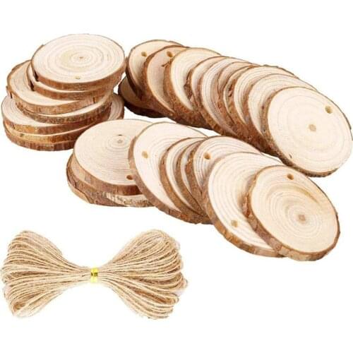 30pcs Unfinished Natural Wood Slices Craft Wood kit with Hole Wooden Circles Great for Arts and Crafts Christmas Ornaments DIY