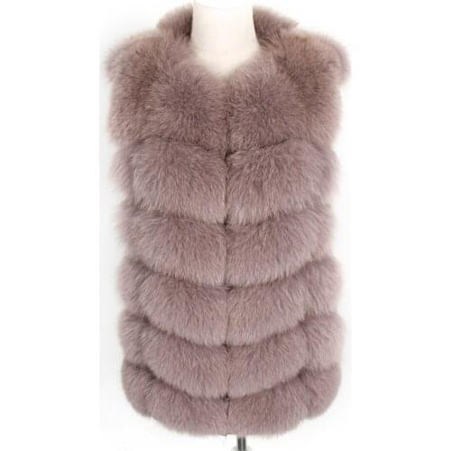 Real natural fox fur 68cm natural fox fur vest sleeveless Fur coat keep warm Slim fit Female dress in park coat