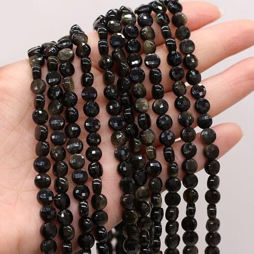 Natural Semi-precious Stone Oblate Section Beads Obsidian 6mm For DIY Necklace Earrings Accessories Gift Length 38cm
