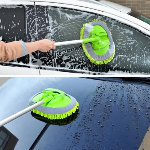 New Retractable Car Wash Mop (Including Brush Head)Dust Removal Detachable Dual-use Mop Rag Strong Water Absorption Car Cleaning