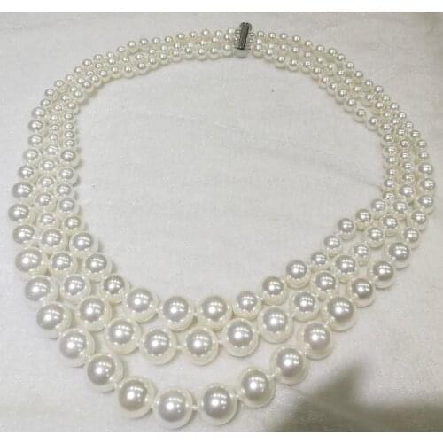 3 strands 6-10mm white Round shell pearl necklace Natural SOUTH SEA SHELL PEARL Woman jewelry NECKLACE 45cm 18'' 35cm