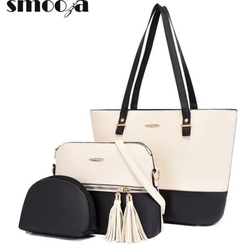 SMOOZA Luxury Designer Womens Handbag Shoulder Bag 3 PCS Messenger Hand Bag Wallet Ladies Designer Luxury 2021 PU Leather Bag