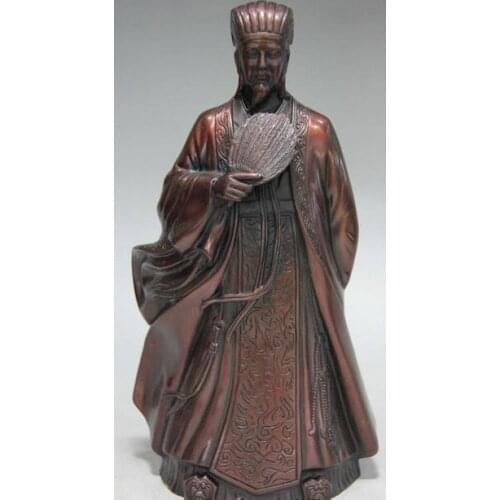 11" Red Copper Bronze Three Kingdoms Famous Zhu ge Zhugeliang Statue
