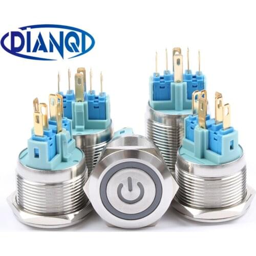 22mm Power mark with illumination light Push Button Switch waterproof switch latching momentary stainless steel 6pin terminal
