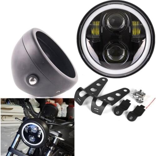 5 3/4" 5.75" Led Headlight With Mounting Bracket Bucket For Cafe racers Kawasaki Vulcan Honda Suzuki Motorcycle Accessories