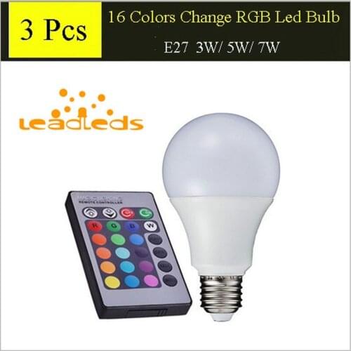 E27 LED bulb 3W 5W 7W RGBW 16 Color Changing lighting lamp 85-265V High Brightness Home night light With 24Keys Remote Control