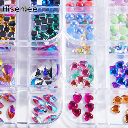 High quality 12 plaid heart-shaped gold and silver mini broken glass stone glitter powder caviar rhinestone DIY nail art design