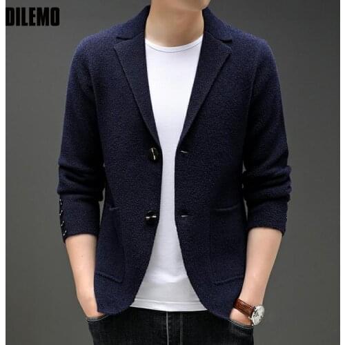 Top Grade New Brand Fashion Knit Blazer Mens Top Cardigan Slim Fit Sweater Autum Winter Casual Coats Jacket Mens Clothes 2021