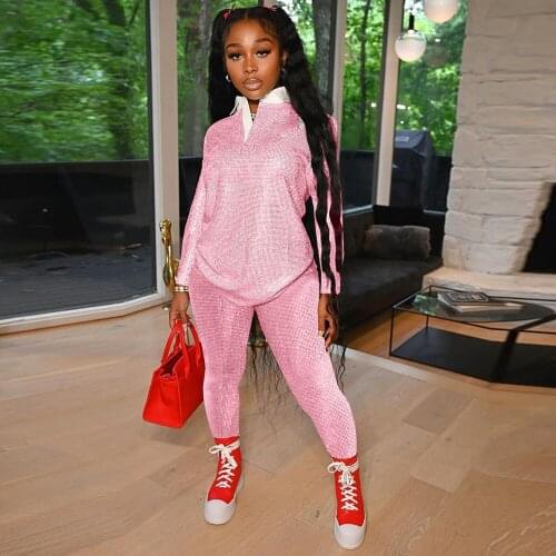 Autumn Y2K Women Tracksuit Polo-neck Long Sleeve Pullover Top and Workout Bodycon Trouser Active Wear Print Two Piece Outfits