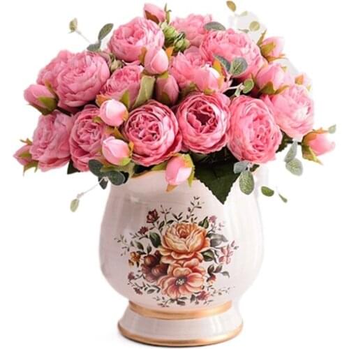 1 Bouquet Artificial Flowers 9 Heads Persian Roses Artificial Flowers Home Wedding Wedding Decoration Holding Small Peony
