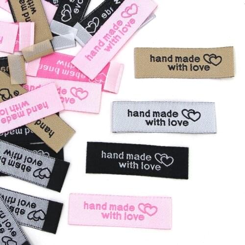 20Pcs Handmade With Love Label Handmade Tags Knitting Fold Sew Clothes Labels DIY Hat/Gift/Bag Garment Accessories 50x15MM