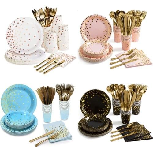 10 people party 80pcs Rose Gold Paper Party Supplies birthday party decorations kids Disposable Paper Plates Set For Baby Shower