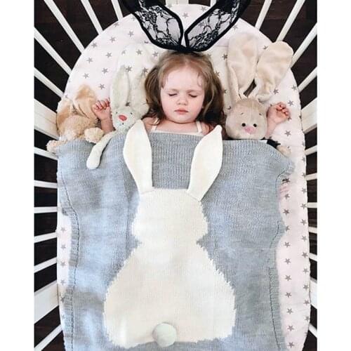 Rabbit Baby Blanket Knitted Swaddle For Bed Sofa Crochet Newborn Bath Towel Play Mat Bedding Cover Toddler Wrap Envelope 105*75