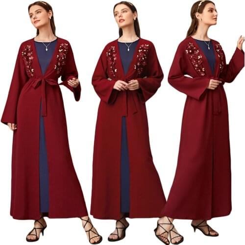 Dubai Open Abaya Flower Kimono Jilbab Turkish Kaftan Muslim Women Maxi Dress Long Cardigan Ramadan Robe Party Gown Jilbab Islam