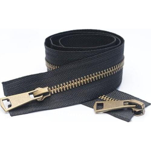 Free shipping 2pcs/lot 60cm 5# double sliders open-end metal zipper High-grade bronze zipper teeth leather down jacket zipper