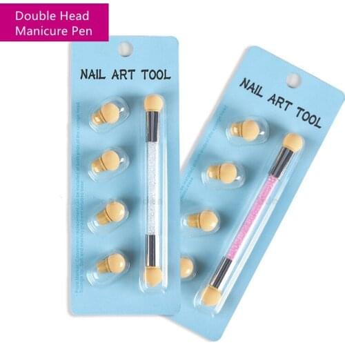 Double End Nail Art Glitter Polish Tools Gel Brushes Gradient Acrylic Handle Silicone Stamper Manicure Dots Sponge Blooming Pen