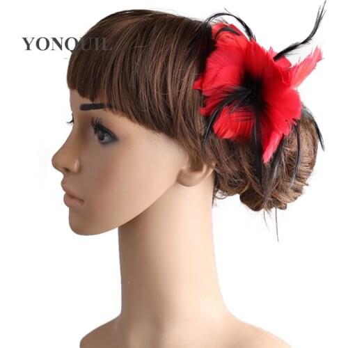 Elegant Women Feather Flower Hair Clip Fancy Fascinators Feather Brooch Elegant Small Fascinator Hair Accessories TMYQ099
