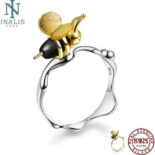 INALIS Natural Gemstone Rings For Women 18K Gold Bee And Dripping Honey Rings 925 Sterling Silver Handmade Silver Fine Jewelry