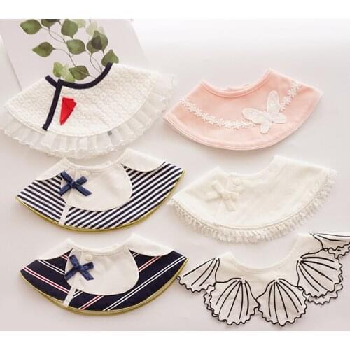 INS Korean Newborn Baby Cute Bibs Decoration On Party Fake Collar Infant Baby Cotton Burp Cloths Feeding Bib Embriodery Lace