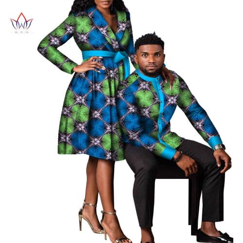 2pcs Set African Dresses for Women Bazin Riche Women Party Dress Mens Shirts Men Casual Tops Couple Lover Wedding Clothes WYQ633