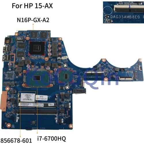 KoCoQin Laptop motherboard For HP 15-AX020CA 15-AX I7-6700HQ 960M Mainboard DAG35AMB8E0 856678-001 856678-601 SR2FQ N16P-GX-A2