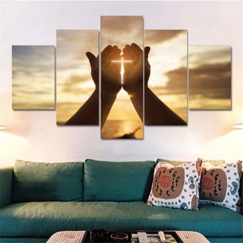 5PCS Cross Jesus Hand Prayer HD Print Painting Living Room Wall Christian Art Poster Modern Living Room Home Decor Without Frame
