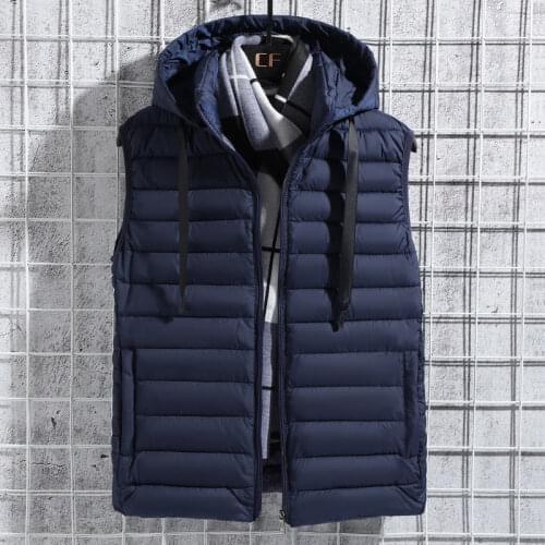 2020 New Hooded Thicken Vest Men Winter Hat Detachable Warm cotton-padded Hooded Solid Color Casual waistcoat Plus Size 4XL