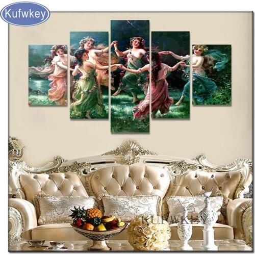 5 pcs diy diamond painting pretty woman,Full drill square resin diamonds Cross-Stitch Mosaic Diamond Embroidery mural Rural