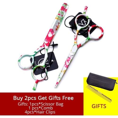 Professional Hair Scissors Set 5.5 inch Flowers Hair Thinning and Cutting Scissors Hairdressing Barber Salon Tesoura