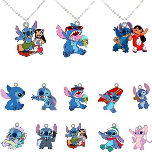 Disney Stitch Skateboarding Sleeping Multi-model Pendant Necklace Interstellar Baby Pendant Necklace Epoxy Acrylic Necklace