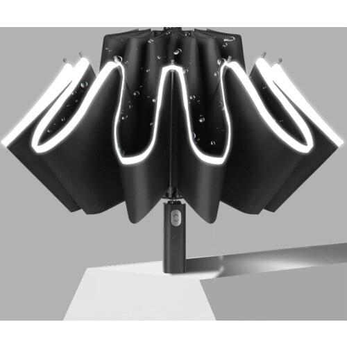 Fully automatic reflective strip gel reverse 10 bone umbrella folding rain two-use umbrella car umbrella corporation