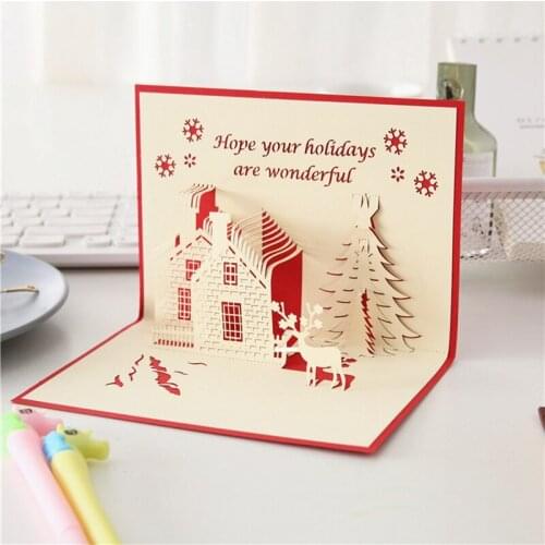 Christmas Castle Three-Dimensional Relief Creative Card Hollow Out Handmade 3D Merry Christmas Greeting Paper Card Gift Postcard