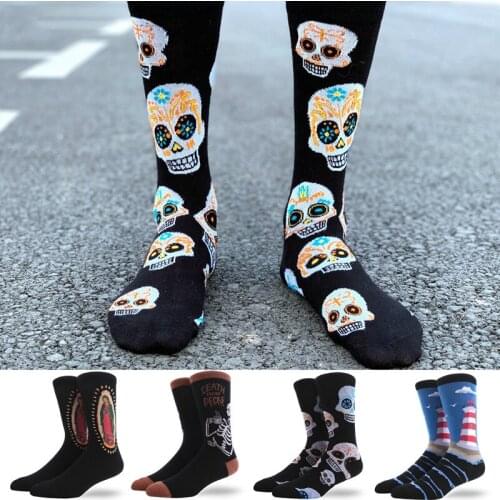 Happy Daily Street Fashion Cotton Adult Middle Calf Crew Socks Jesus' Mother Holy Virgin Goddess Mary Kull Skullcandy Crossbones