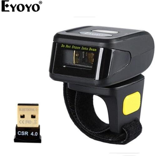 EYOYO 1D Barcode Scanner Bluetooth Ring Wireless Mini Finger Barcode Reader 1D Barcode Scanner Android IOS Windows 2D Scanner