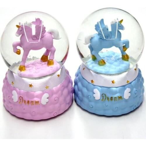 Snow Globe Music Box Snow Globe Horse Design Crystal Ball Music Box Lights Snowflakes Rotating Birthday Gift