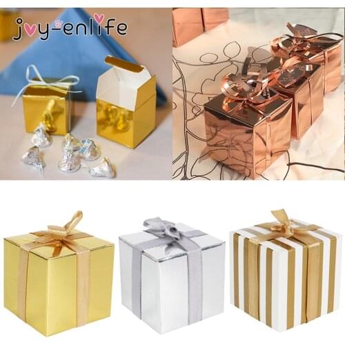 Wedding Decoration Small Gift Box Bulk Candy Boxes with Ribbons Gold Striped Box Party Favors Baby Shower Birthday Supplies