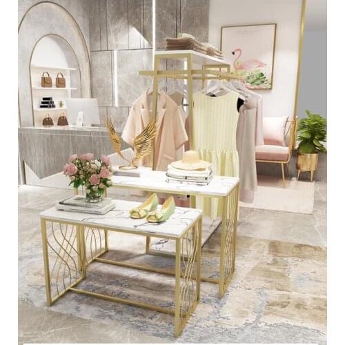 Clothing store display rack double-row shelf hanger shop middle high and low table display table