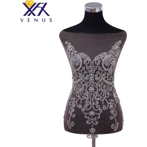 XFXvenus Pretty beads rhinestone patches flower beaded bodice applique crystals applique big size for wedding dresses