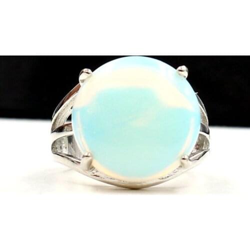 YJXP Trendy Silver Plated Round Stone Adjustable Finger Opalite Opal Rings For Party Gift Jewelry